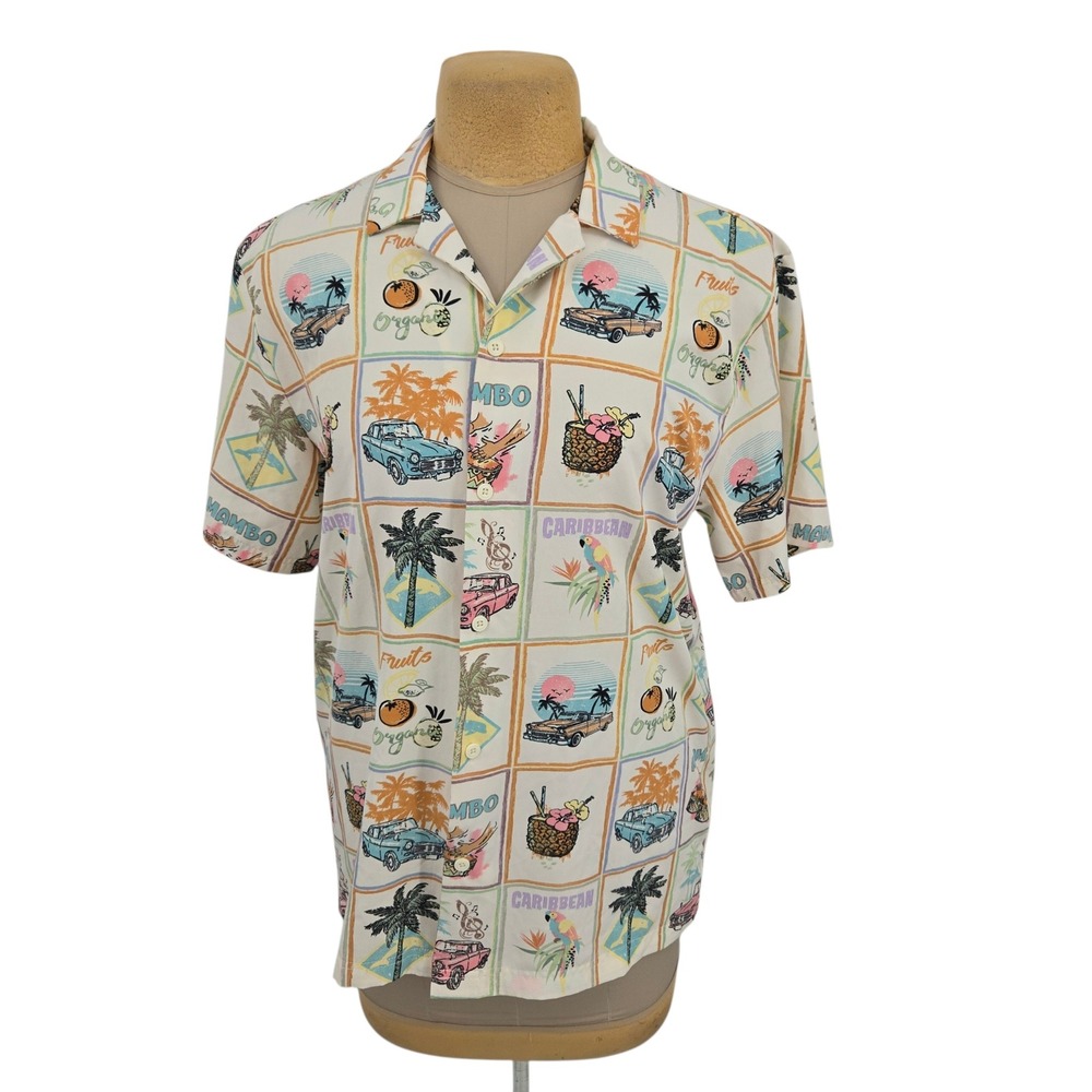 Malibu Beach Club Shirt Women M Retro Tropical Caribbean Novelty Classic Cars